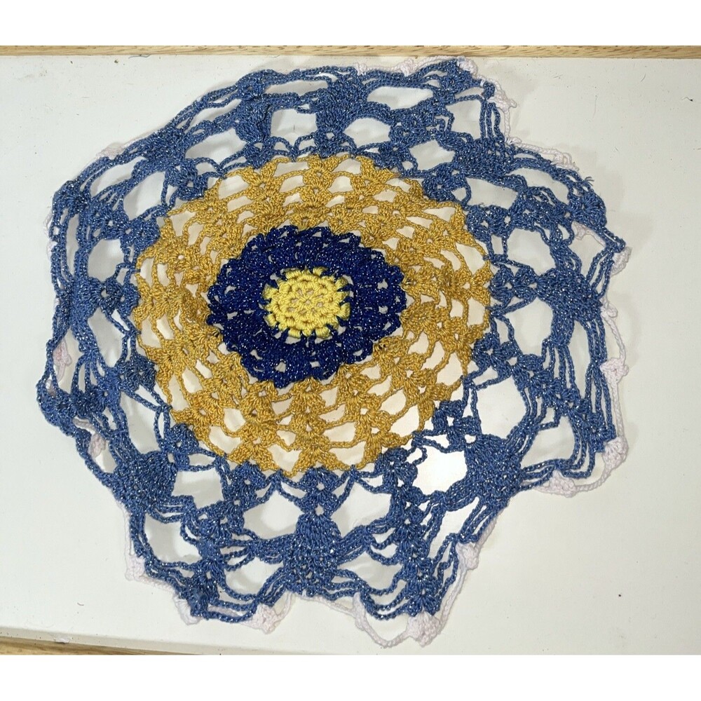 Hand Crocheted  Multicolor Doily  12”